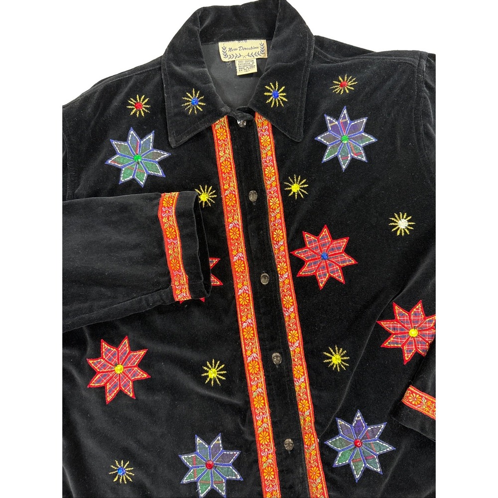 VTG New Direction Jacket Women's Large Black Velvet Beaded Holiday Cardigan